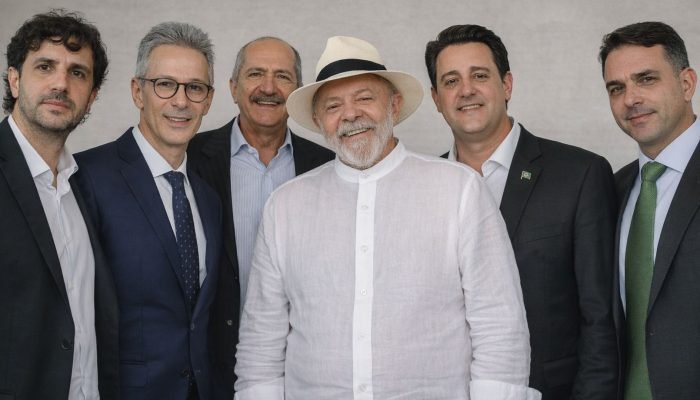 Renan Santos, Romeu Zema, Aldo Rebelo, Lula, Ratinho Jr. e Flávio Bolsonaro: não é o plantel d...