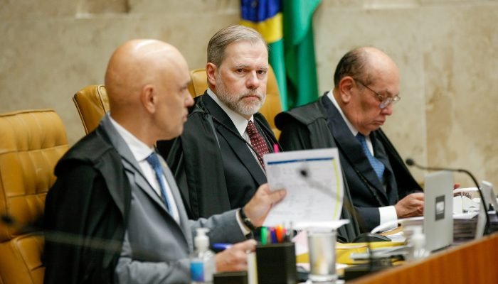 Gilmar Mendes, Dias Toffoli e Alexandre de Moraes no plenário do STF (Foto: Victor Piemonte/STF)