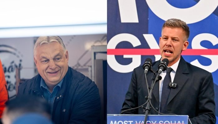Viktor Orbán e Péter Magyar durante campanha eleitoral na Hungria nesta semana. (Foto: Departam...