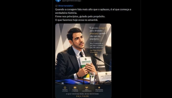 Jorge Messias publica mensagem motivacional com imagem criada por IA após ser rejeitado pelo Sen...