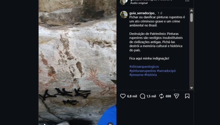 Pinturas rupestres foram pichadas no Parque Nacional da Serra do Cipó. Gestão investiga o vanda...